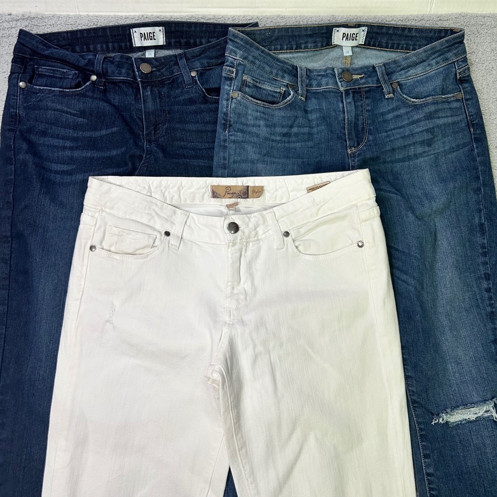 PAIGE Jeans Bundle Kylie Crop Verdugo Ankle 28 Blue White Distressed Denim Lot